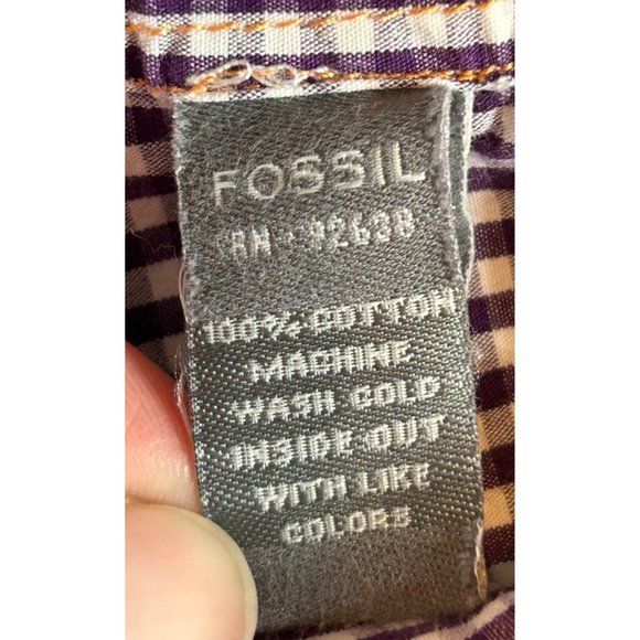 Fossil Classic Fit Mens Medium Long Sleeve Purple Gingham Button Up‎ Shirt - Picture 5 of 6